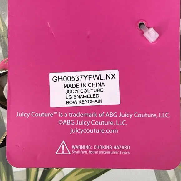 RARE Juicy Couture BOW Keychain Bag Charm Hot Pink Enameled Heart Pearl BLING